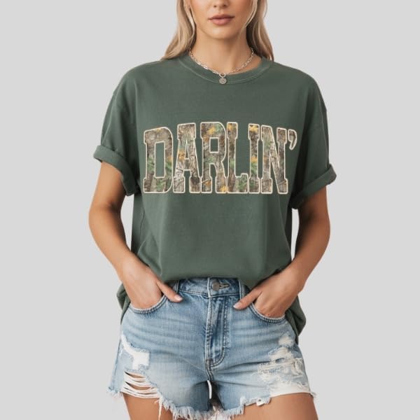 Darlin’ Camo Tee, Southern Country Girl Shirt, Western Varsity Camouflage Graphic T Shirt - photo 5