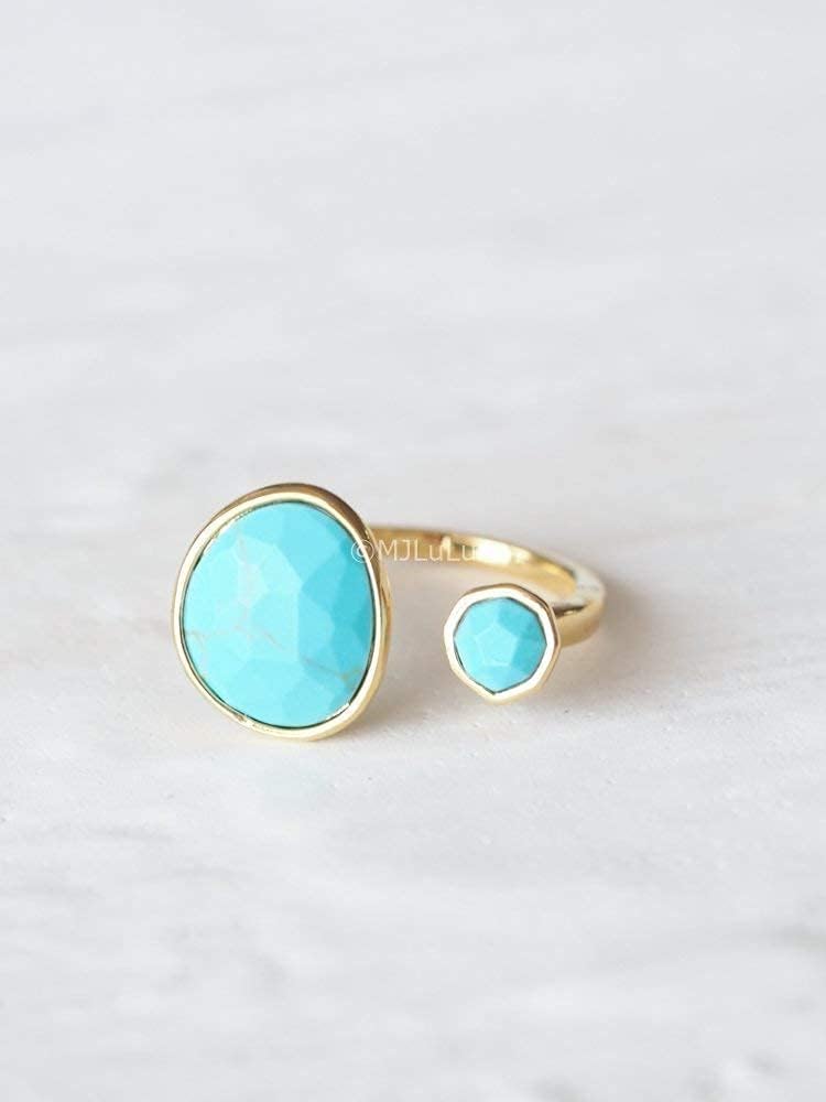 Bold 14K Gold-Plated Statement Ring with Simulated Blue Turquoise - photo 5