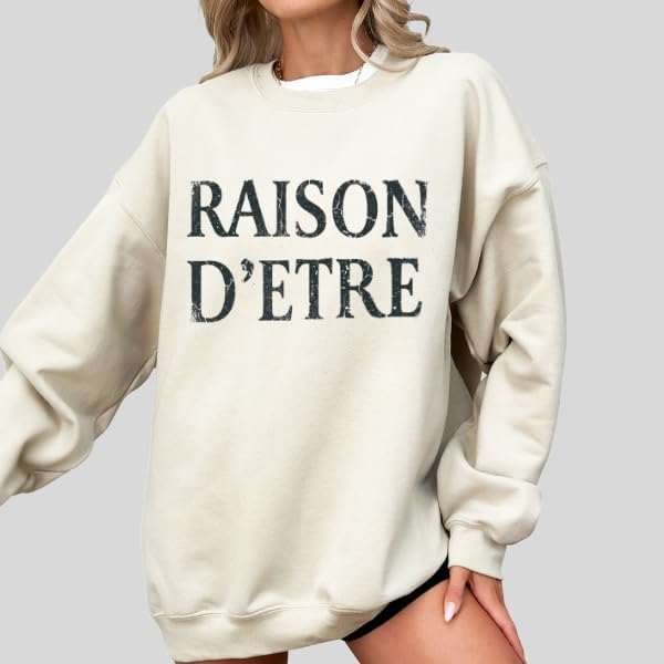 Raison D’Etre Vintage Text Sweatshirt – Minimalist French Quote Graphic Unisex Cozy Pullover Crewneck - photo 5