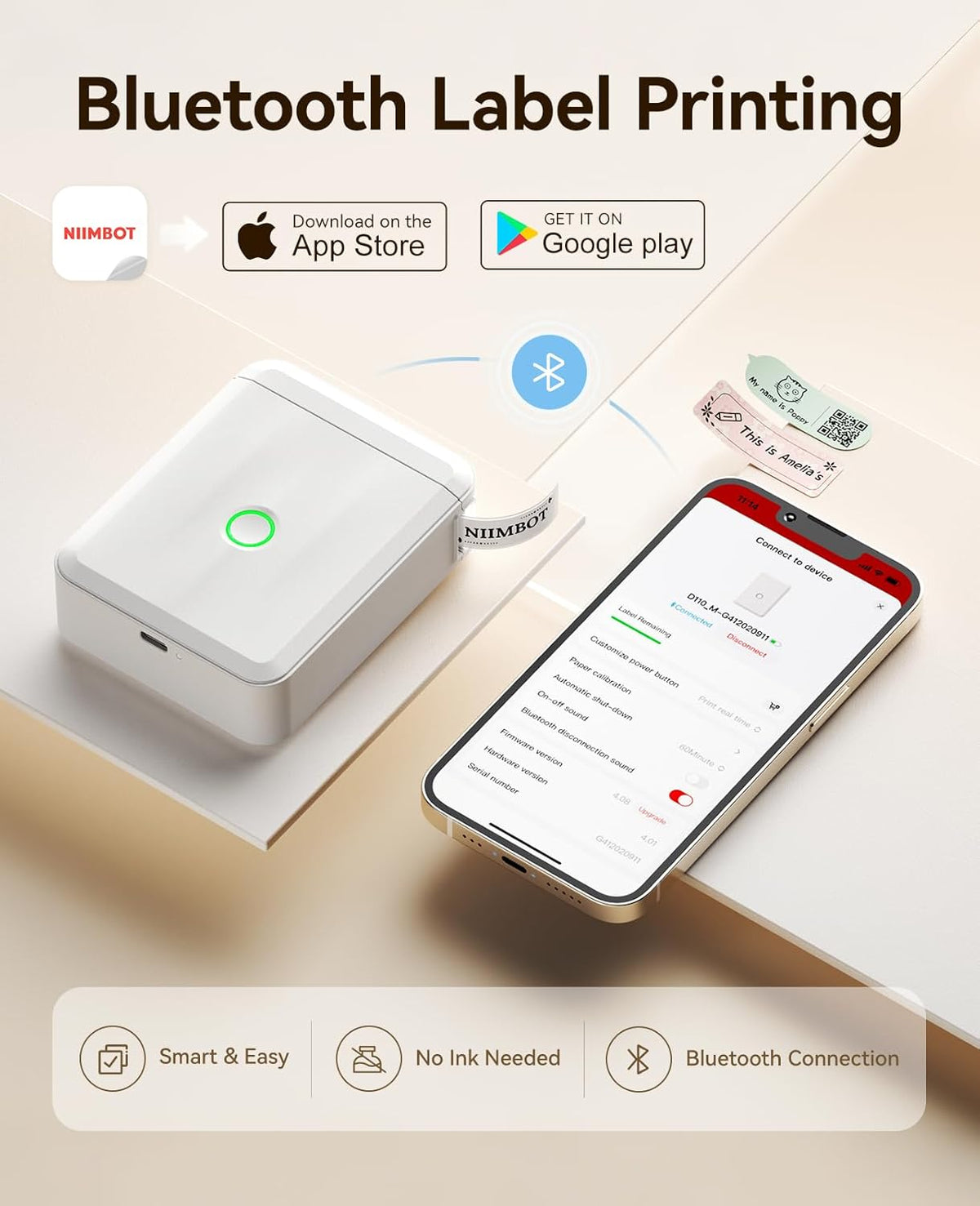 White Bluetooth Thermal Label Maker Machine with 1 Label Tape - photo 5