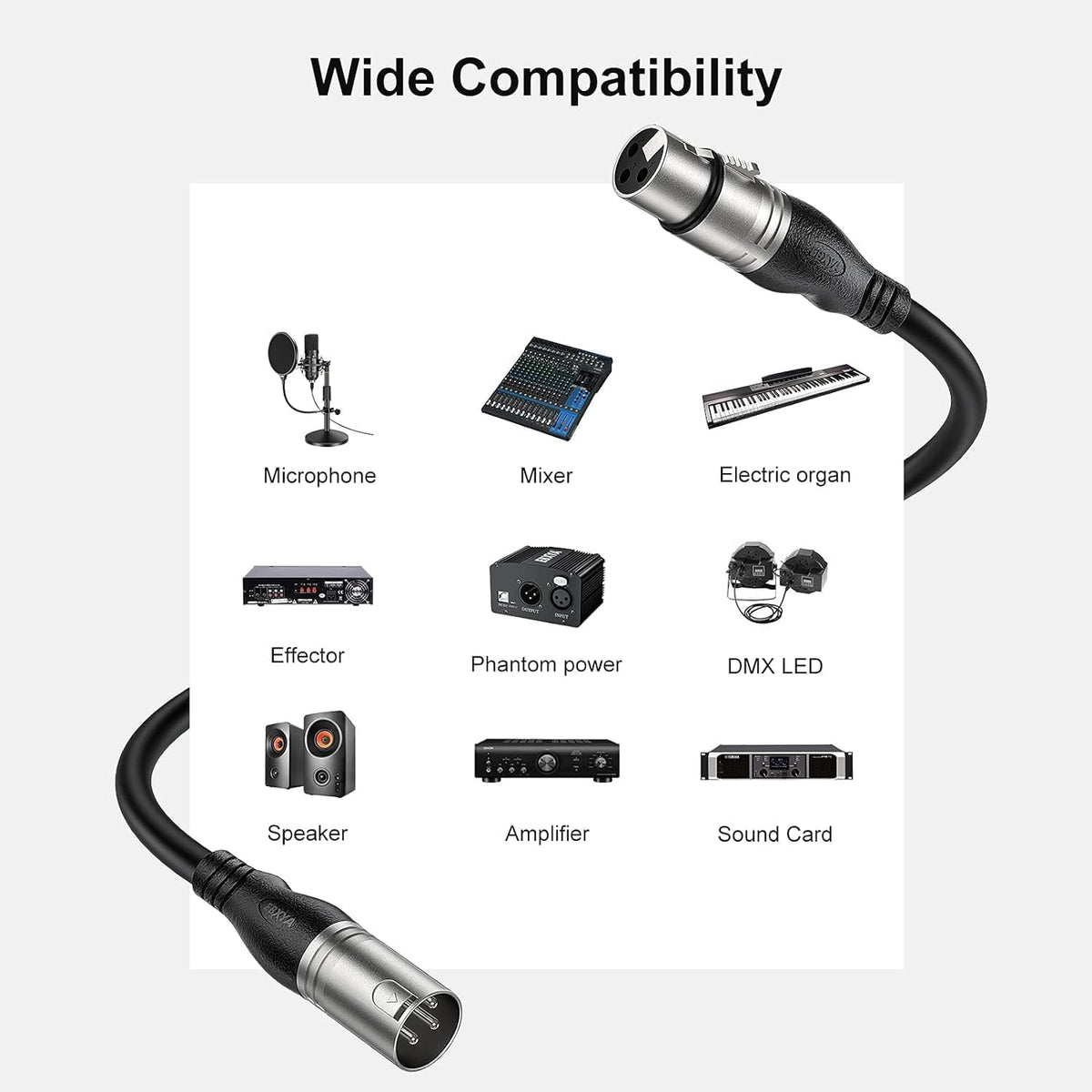XLR Cable 2ft 10 Packs - Premium Balanced Microphone Cable with 3-Pin XLR Male to Female Mic Speaker - photo 5