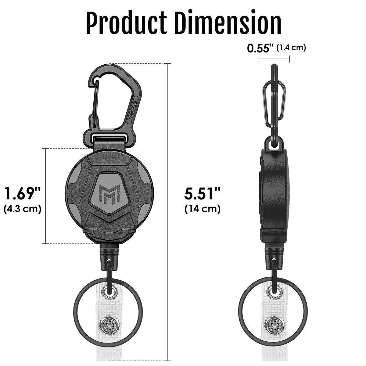 Retractable Keychain, Heavy Duty Carabiner Badge Holder, Tactical ID Badge Reel with 31.5” Steel - photo 5