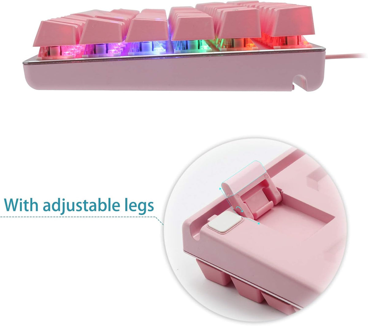 60% Mechanical Gaming Keyboard with Red Switches, Rainbow LED Backlighting, Hot Swappable 81 Keys, Pink - photo 5
