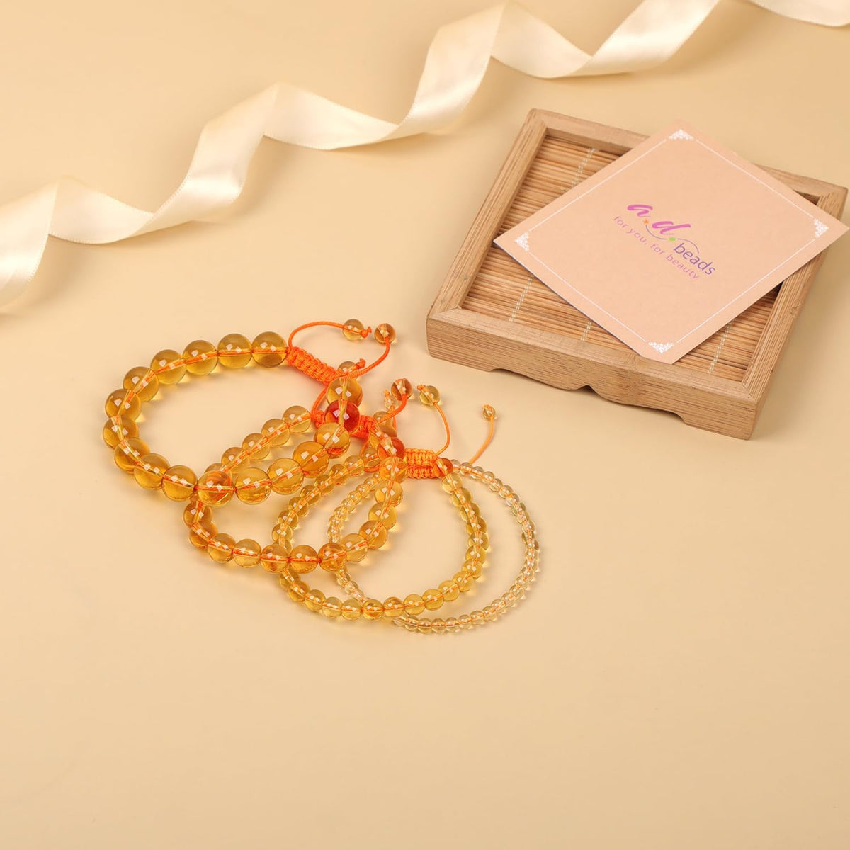 4mm Citrine Natural Stone Crystal Bracelet with Adjustable Macrame String - photo 5