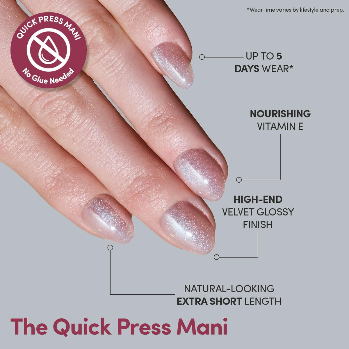 Quick Press Mani - No Glue Press On Nails, Just Peel and Stick, Oval Extra Short Nails, Mess Free, Salon - photo 5