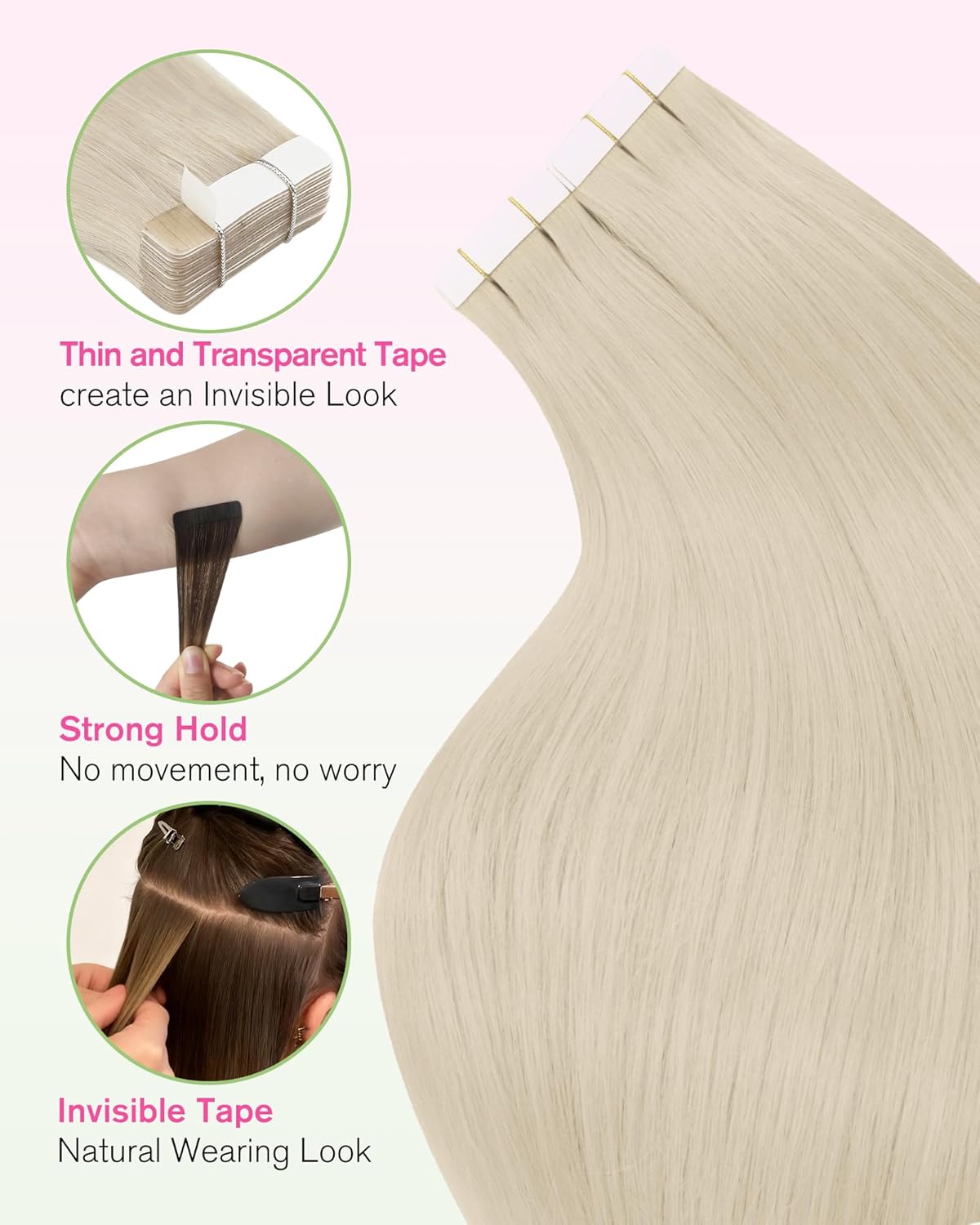 24 Inch Platinum Blonde Tape in Extensions Human Hair Invisible Tape in Hair Extensions Human Hair - photo 5