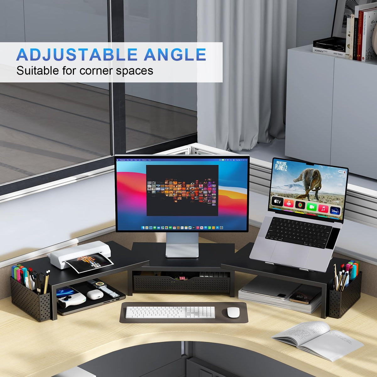 Dual Monitor Stand Riser Desk Organizer in Black - photo 5