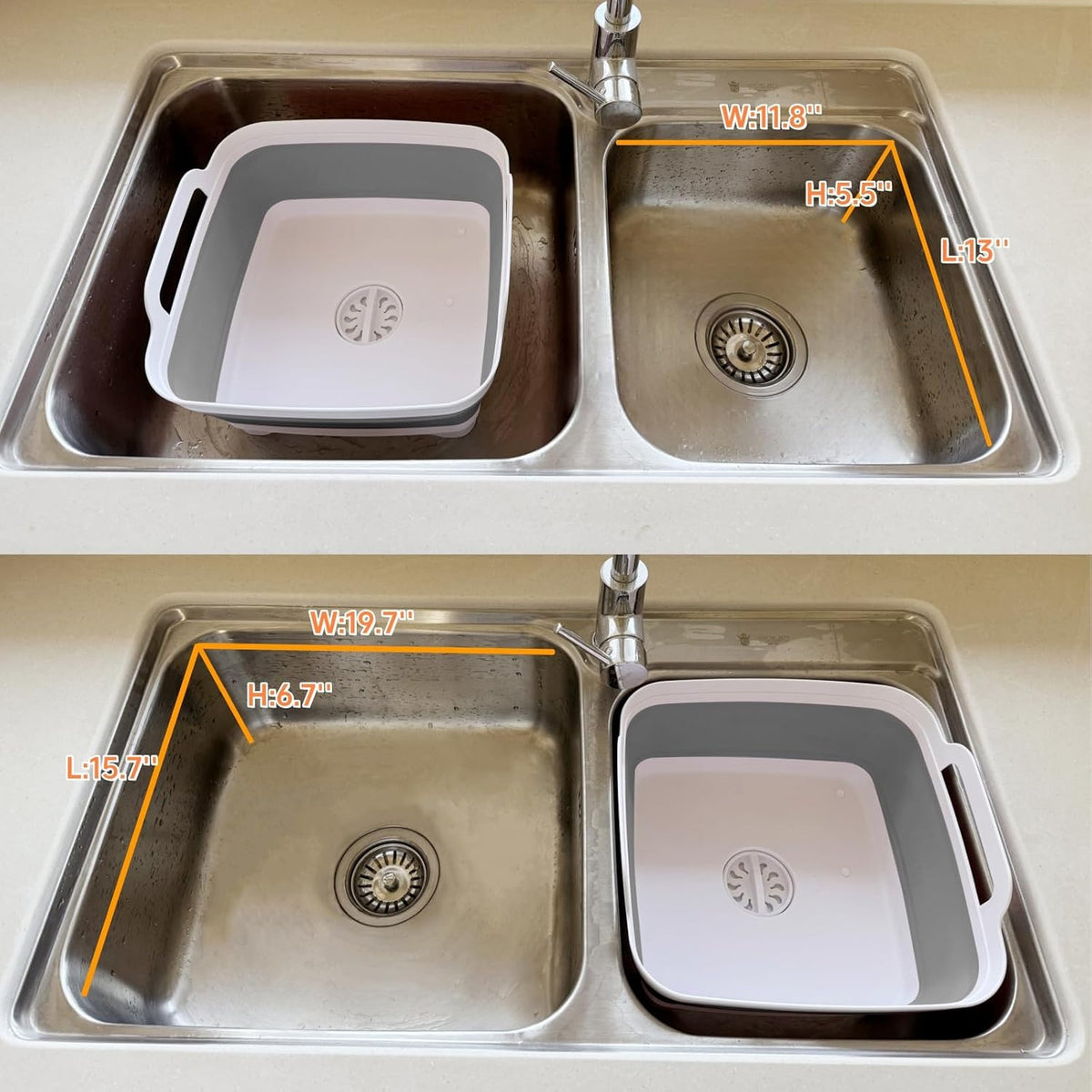 Collapsible Wash Basin with Drain Plug - 2.4 Gallon Foldable Kitchen Sink for Baby Bottles, RV Camping - photo 5