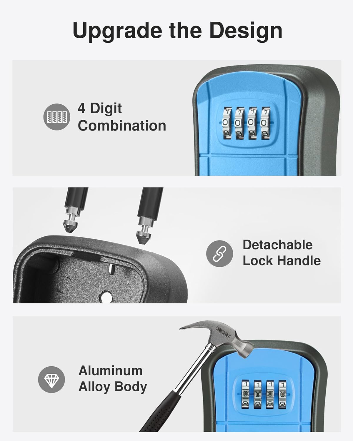 Key Lock Box, Portable Combination Lockbox Wall-Mounted Key Storage Box for House Keys, Resettable Code - photo 5