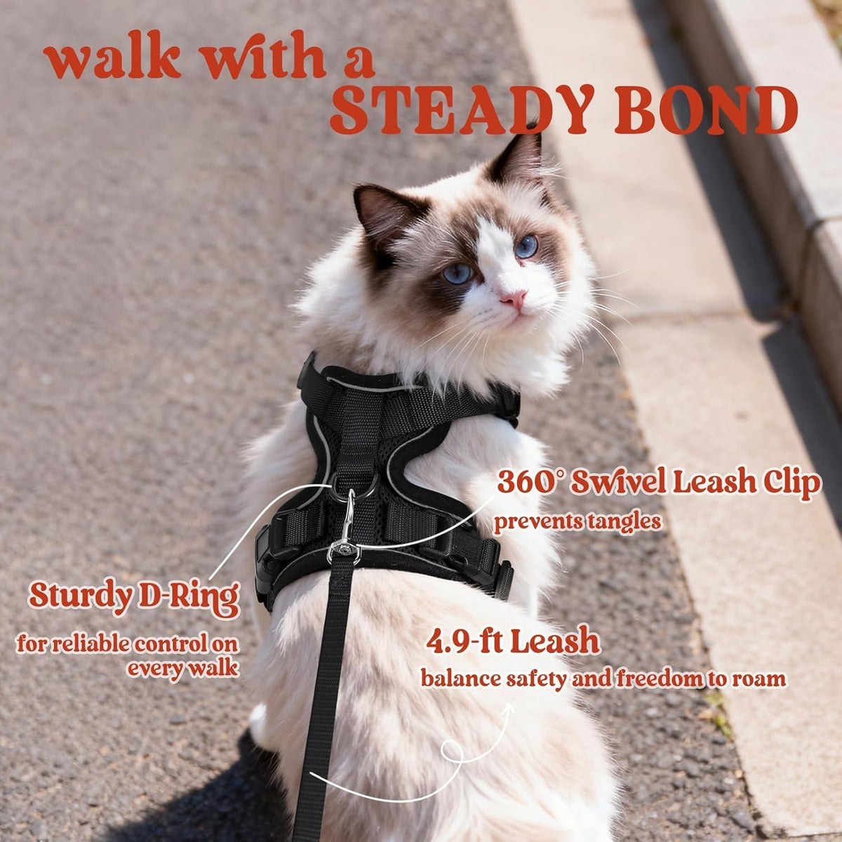 Cat Harness and Leash for Walking, Escape Proof Soft Adjustable Vest Harnesses for Cats, Easy Control - photo 5