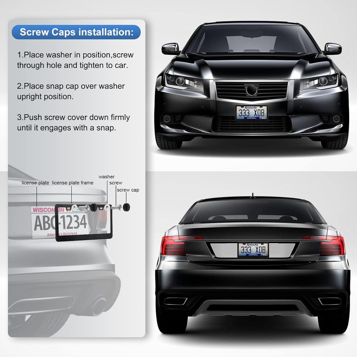 2 Pack License Plate Frames, Stainless Steel Car License Plate Cover Car Accessories with Screw Caps - photo 5