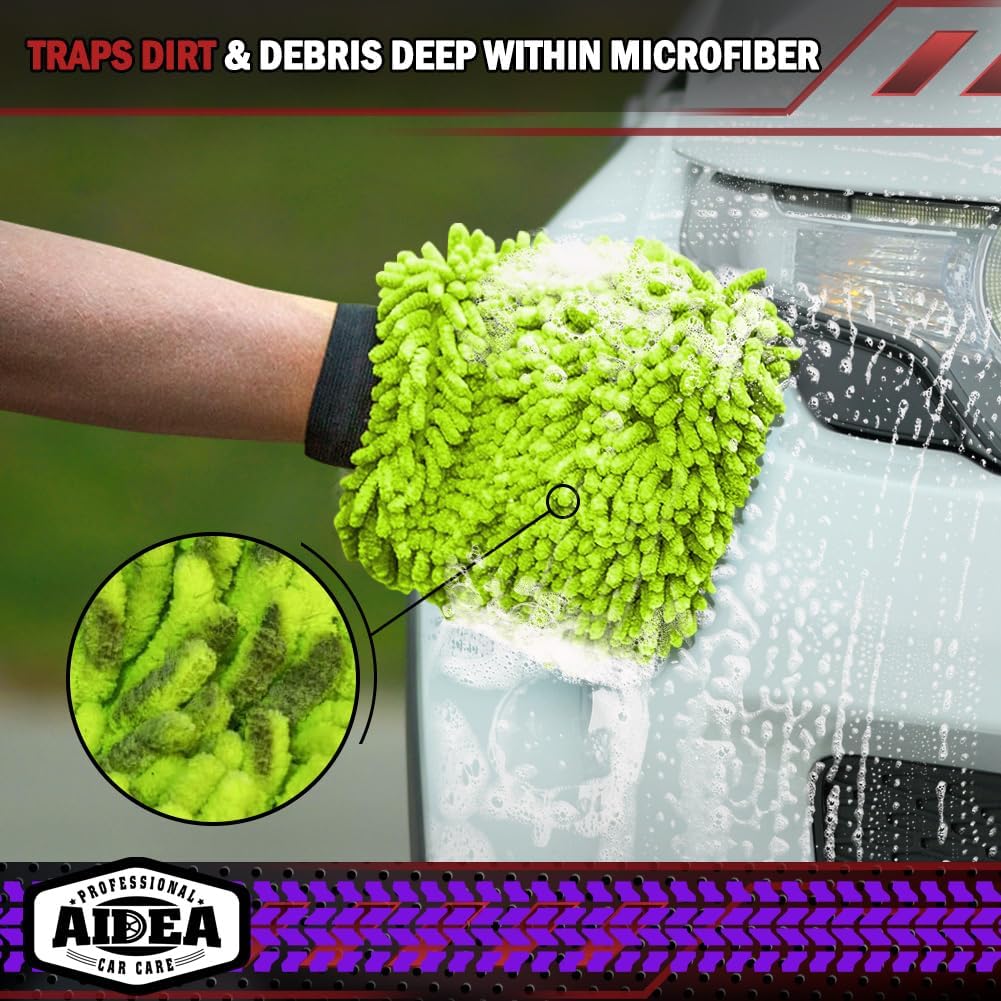 Microfiber Chenille Car Wash Mitts, Green 2-Pack - photo 5