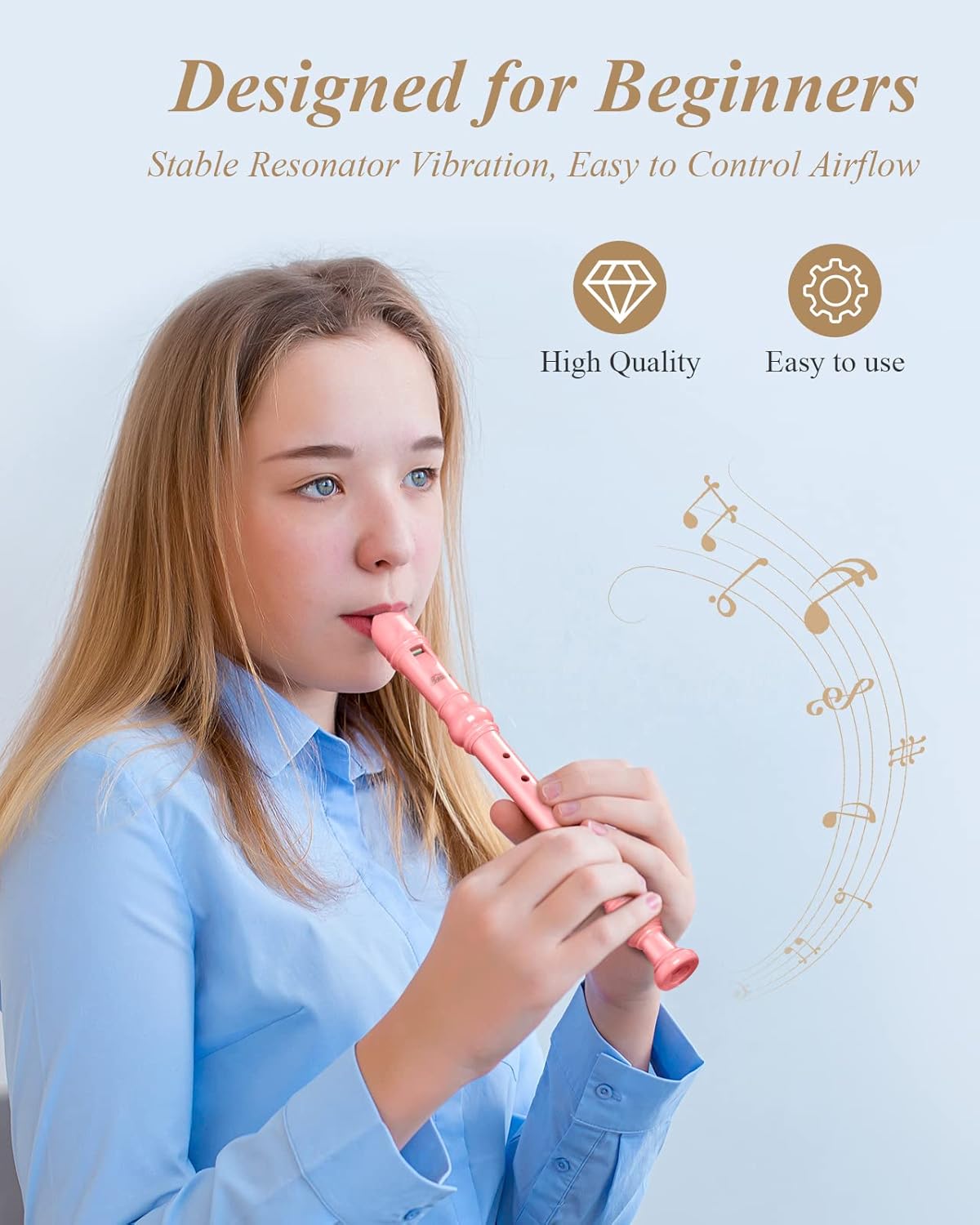 Pink Soprano Recorder for Kids Beginners, German Fingering C Key - photo 5
