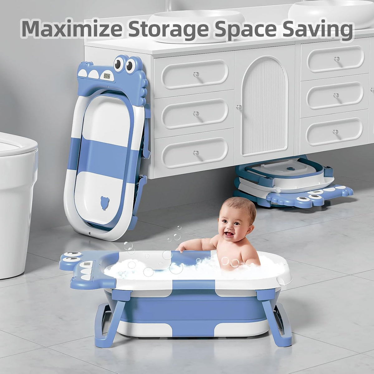 Collapsible Baby Bathtub for Newborn with Thermometer & 1 Hooded - photo 5