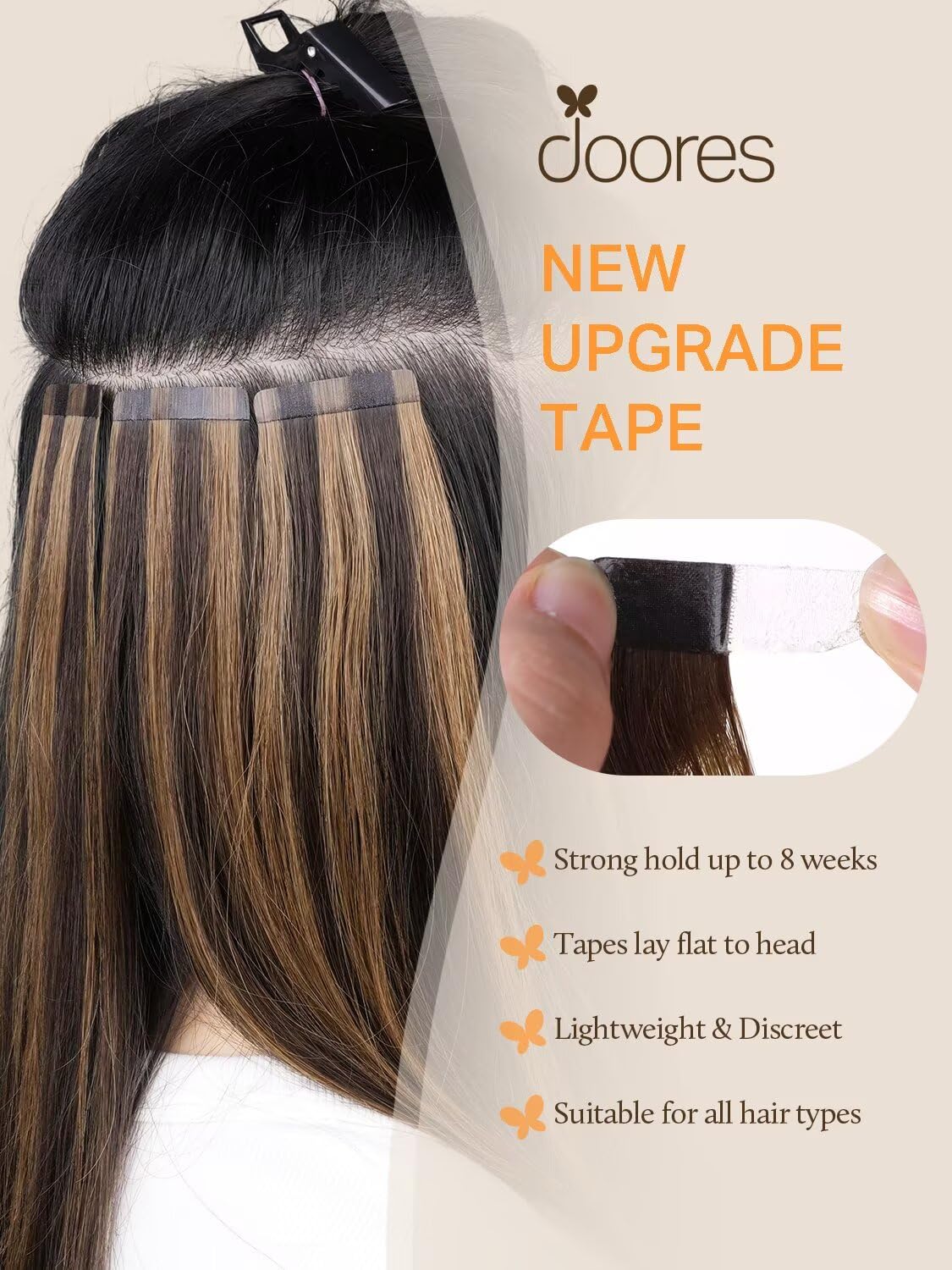 Jet Black 20 Inch Human Hair Tape-In Extensions, 50g 20pcs - photo 5