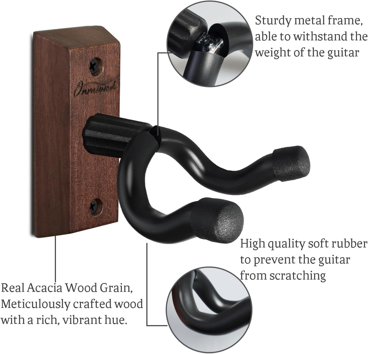 Guitar Wall Mount, Acacia Hardwood Guitar Hanger, U-Shaped Guitar Wall Hanger Mount, Guitar Holder Hook - photo 5