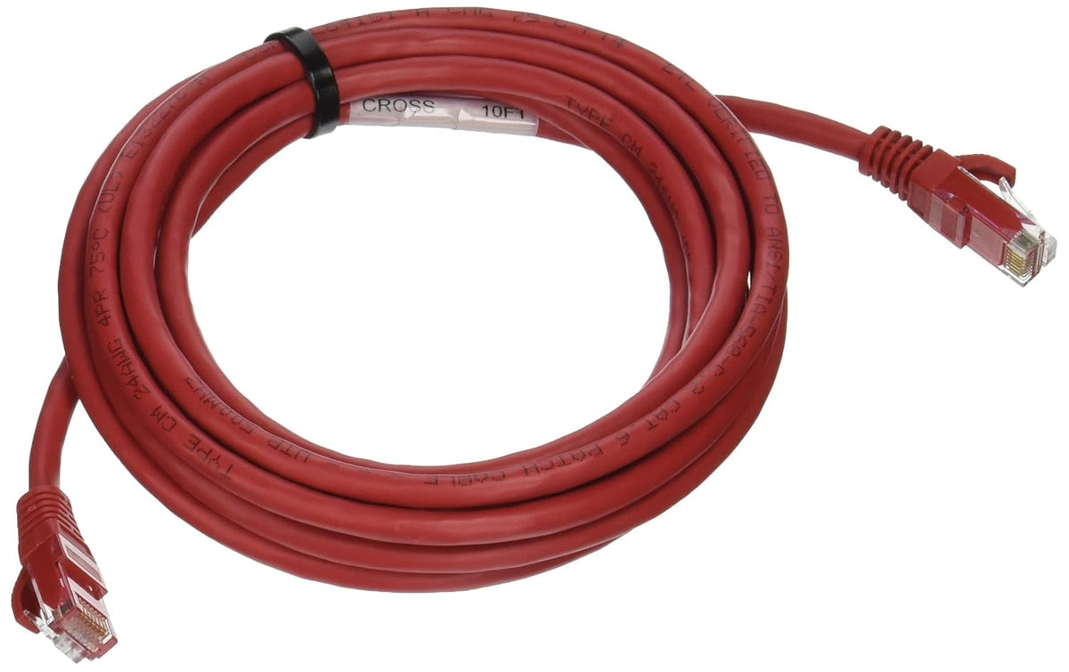 Cat6 Crossover Patch Cable, Snagless Unshielded Cat6 Patch Cable, Red Crossover Ethernet Cable, 10 Foot Snagless UTP Ethernet Cable