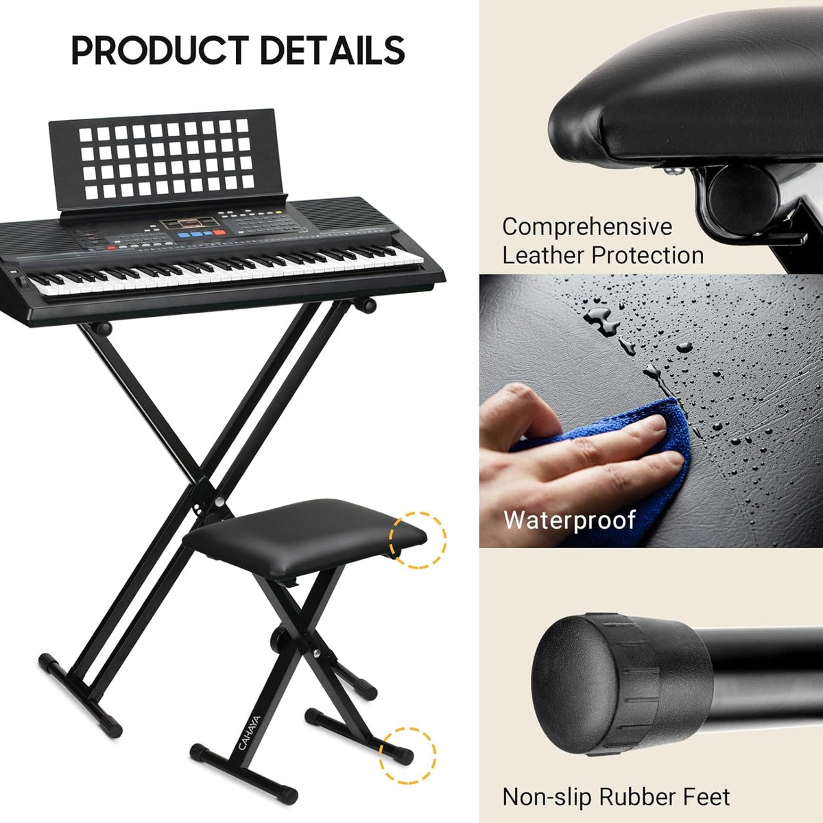 Keyboard Bench X-Style Height Adjustable 16.3-19.6in Padded Cushion Piano Stool Bench Keyboard Chair for - photo 5