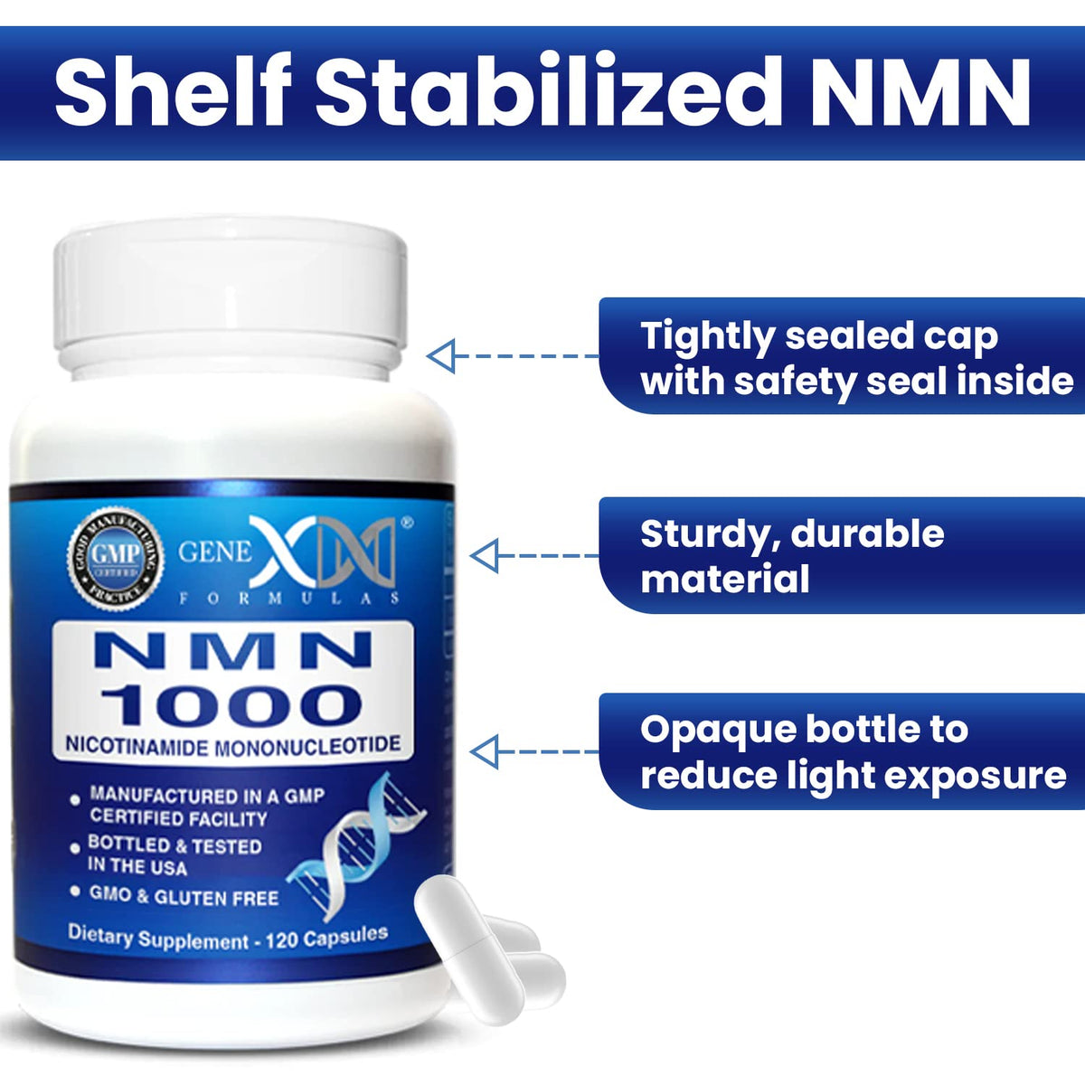 Genex Formulas NMN 1000mg NAD+ Booster 120 capsules packaging detail