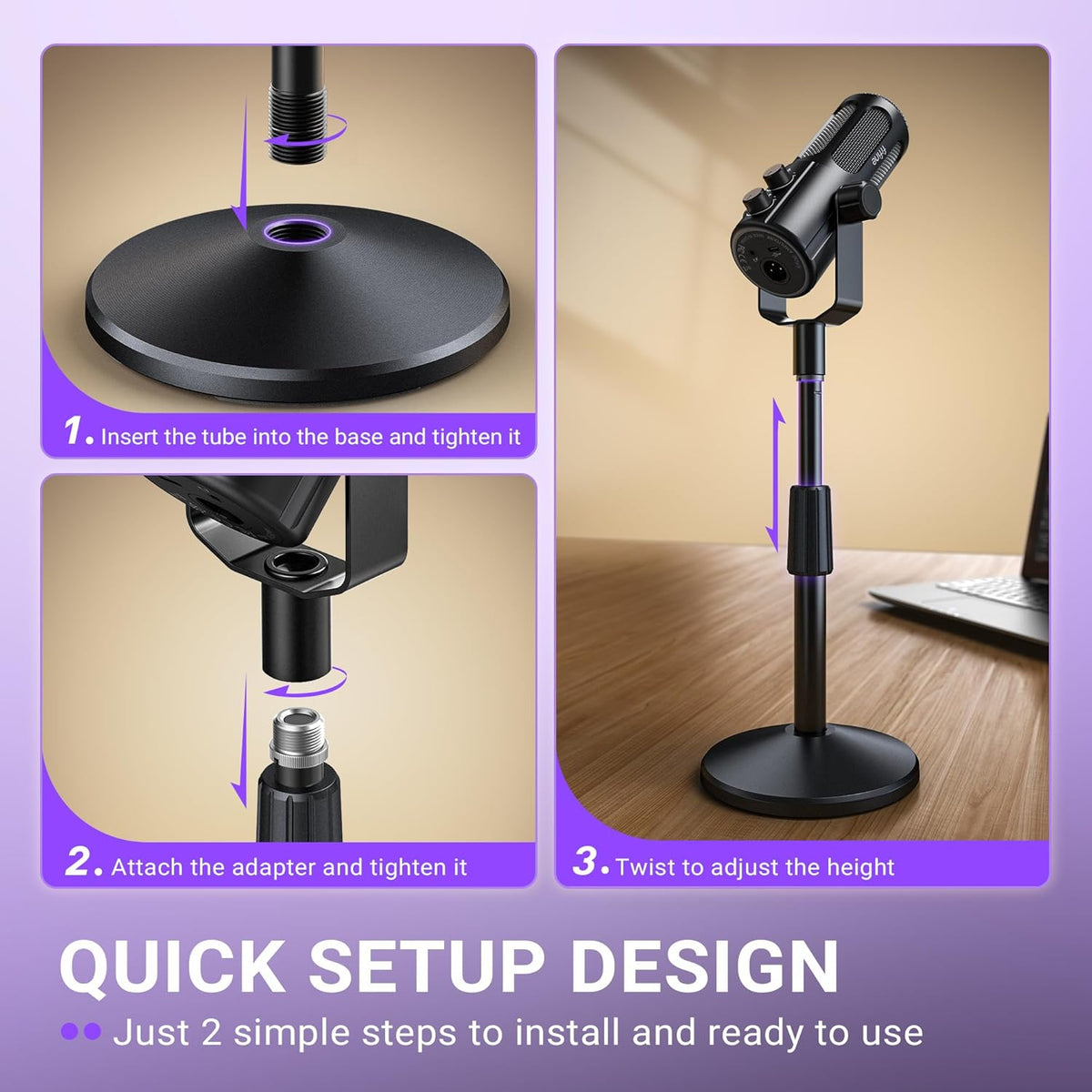 Desktop Microphone Stand, Adjustable Heavy Duty Weighted Base Tabletop Mic Stand with Twist Clutch & - photo 5
