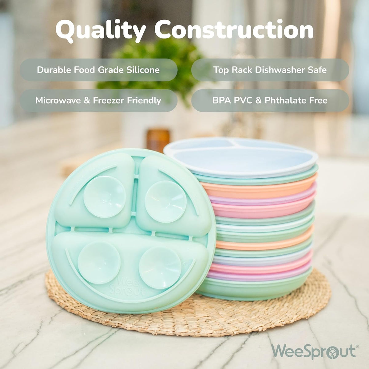 Suction Plates with Lids for Babies & Toddlers - 100% Silicone, Dinnerware Stays Put, Divided Design for - photo 5