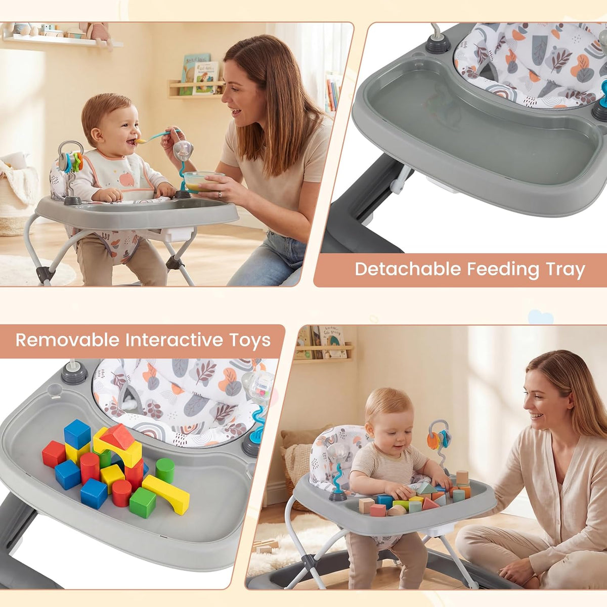 Baby Walker, Foldable Activity Walker with Adjustable Height, Large Tray & Removable Toys, Baby Walker - photo 5