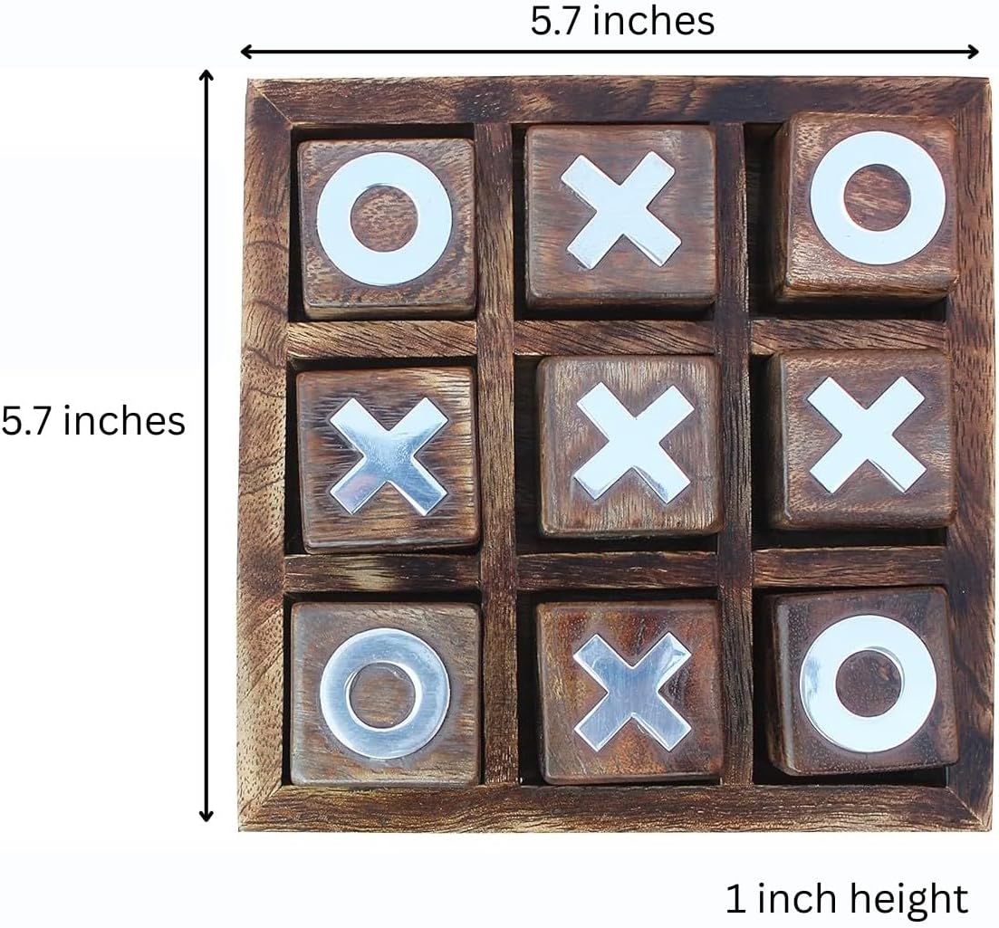 Wooden Tic Tac Toe Game | Board Game for Kids and Family | Table Top Living Room Decor Fun Game | Indoor Outdoor Adults Classic Travel Game (Burnt Wood)