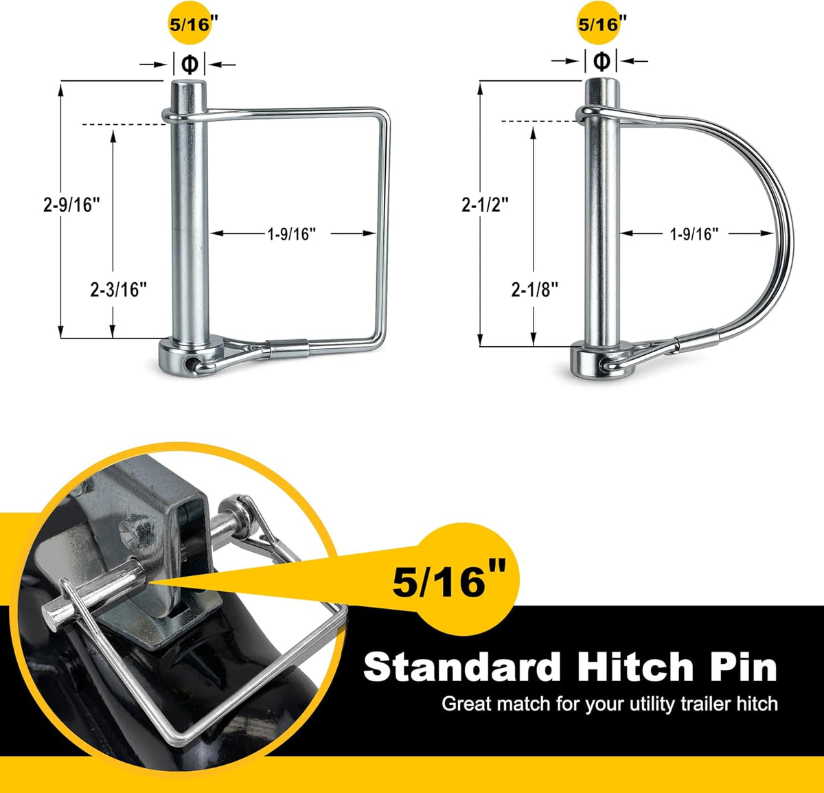 12-Pack Trailer Hitch Pin Assortment, 1/4" and 5/16" Diameter, Square and Arch Wire Lock Pins - photo 4