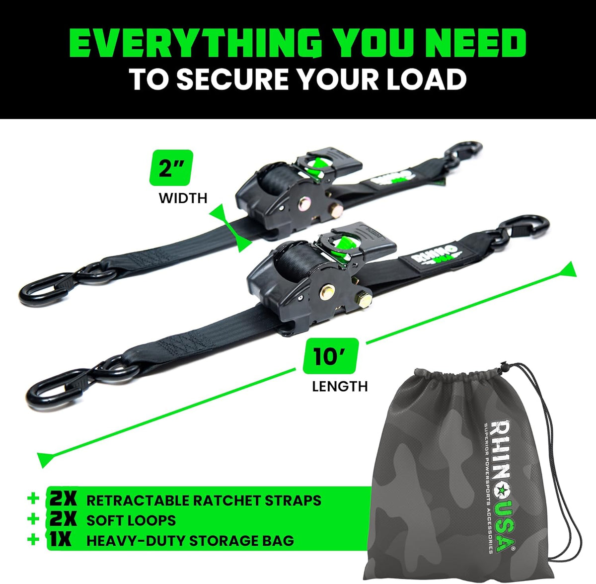 Retractable Ratchet Straps 2-Pack - 2 in. x 10 ft., Black - photo 5