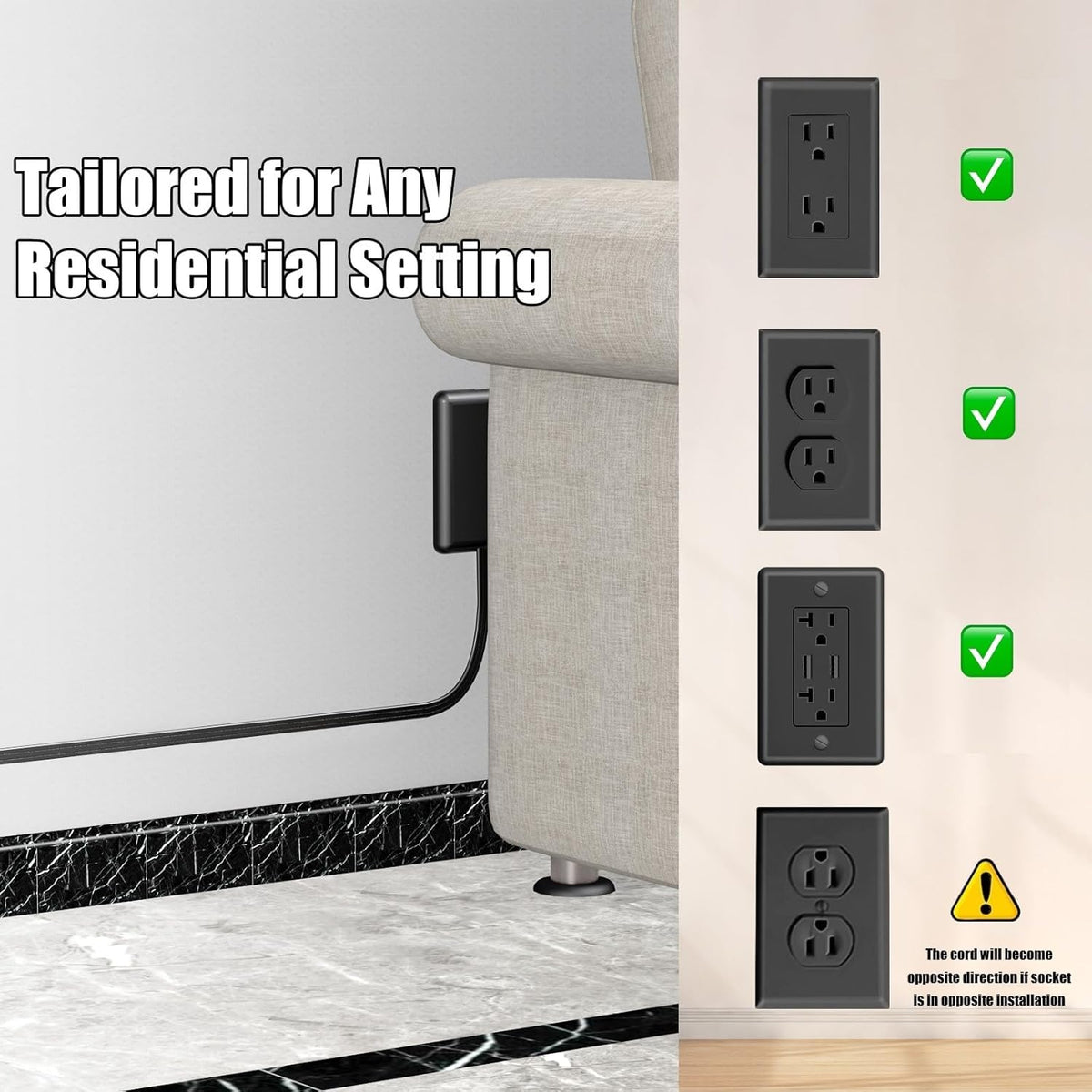 3FT Ultra Flat Plug Extension Cord Power Strip with 3 Outlets, Patented Detachable Ultra-Thin Outlet - photo 5