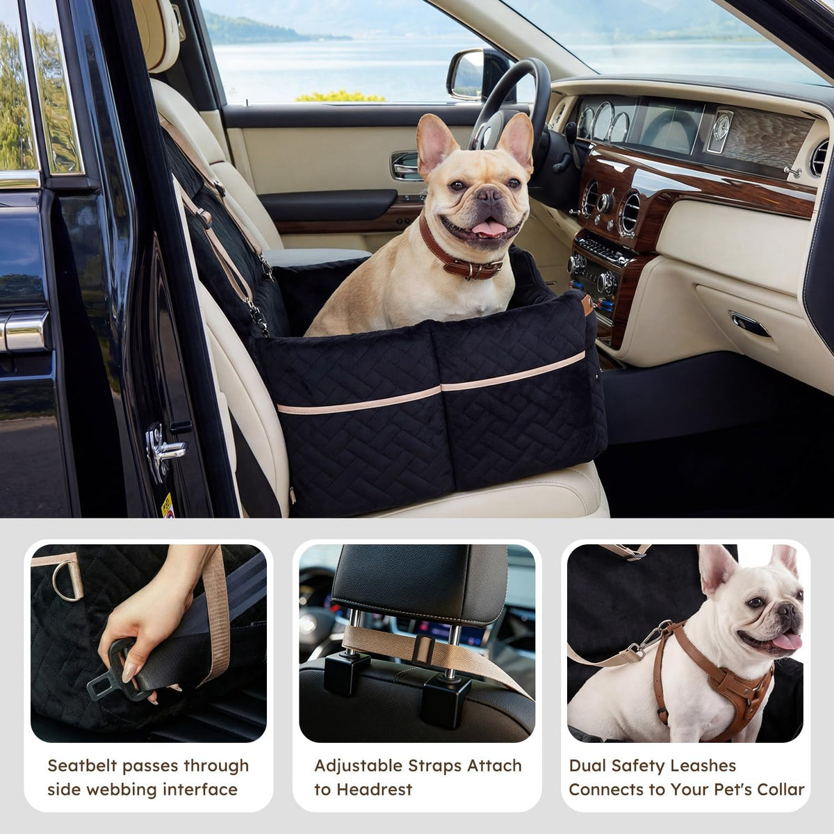 Elevated Dog Car Seat for Medium Dogs, 3 Adjustable Heights with 2 Egg Crate Foam Boosters 4"+2" - photo 5