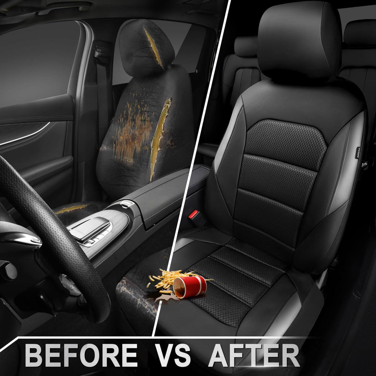 Memory Foam Front Car Seat Covers, Black/Grey - photo 5