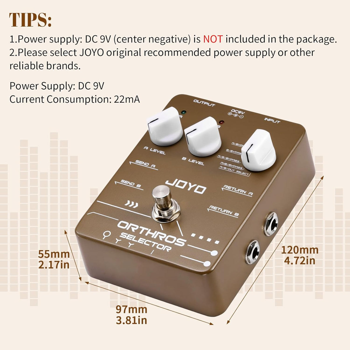 Dual Effects Line Selector Guitar Pedal, 6-Mode A/B Switcher with Independent Volume Control and Bypass - photo 5