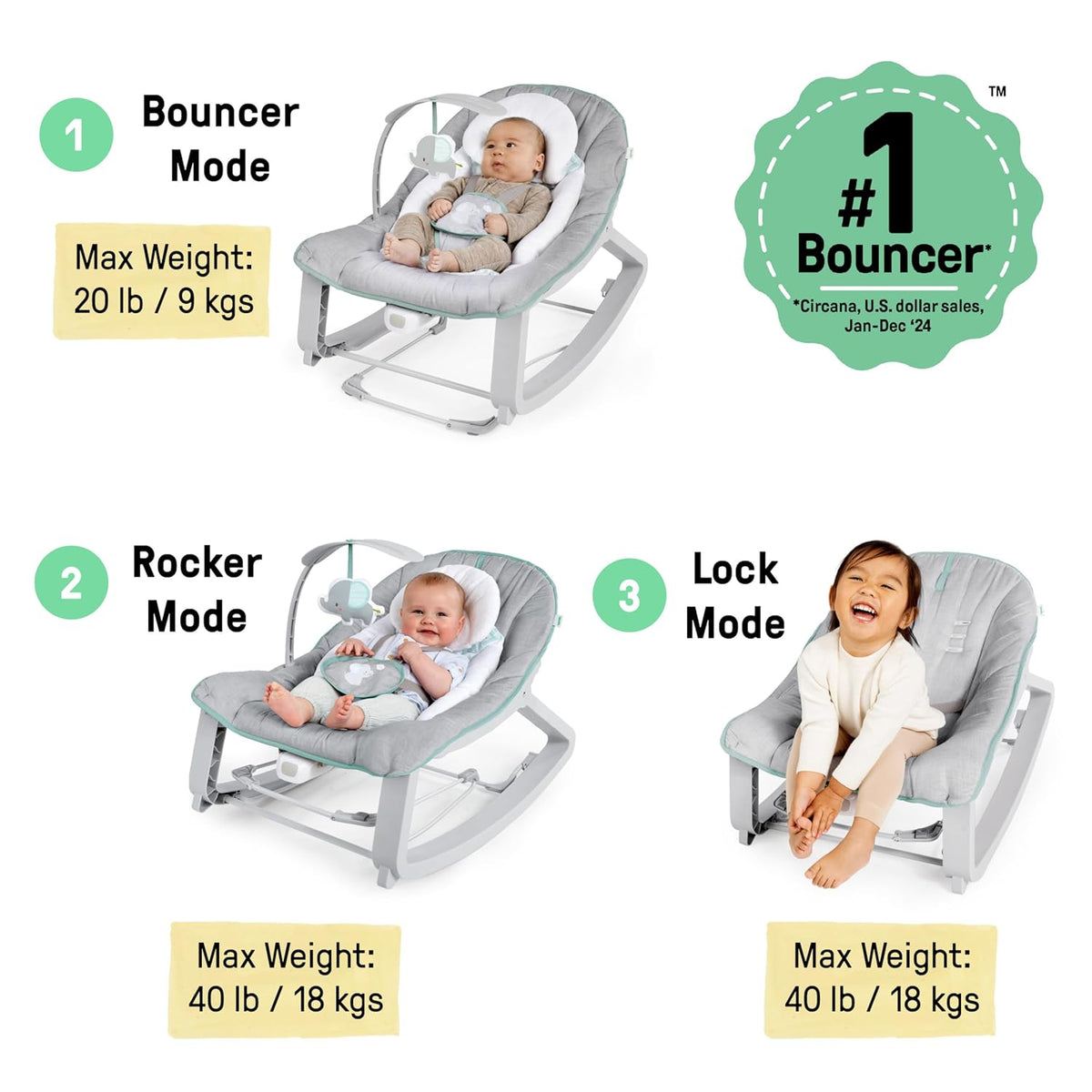 Keep Cozy 3-in-1 Grow-with-Me Vibrating Baby Bouncer, Rocker & Toddler Seat - photo 5