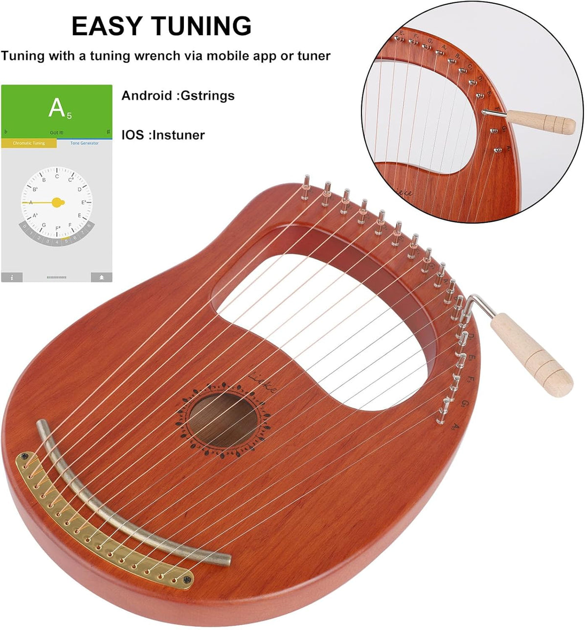 16-String Lyre Harp with Bag and Tuning Wrench - photo 5