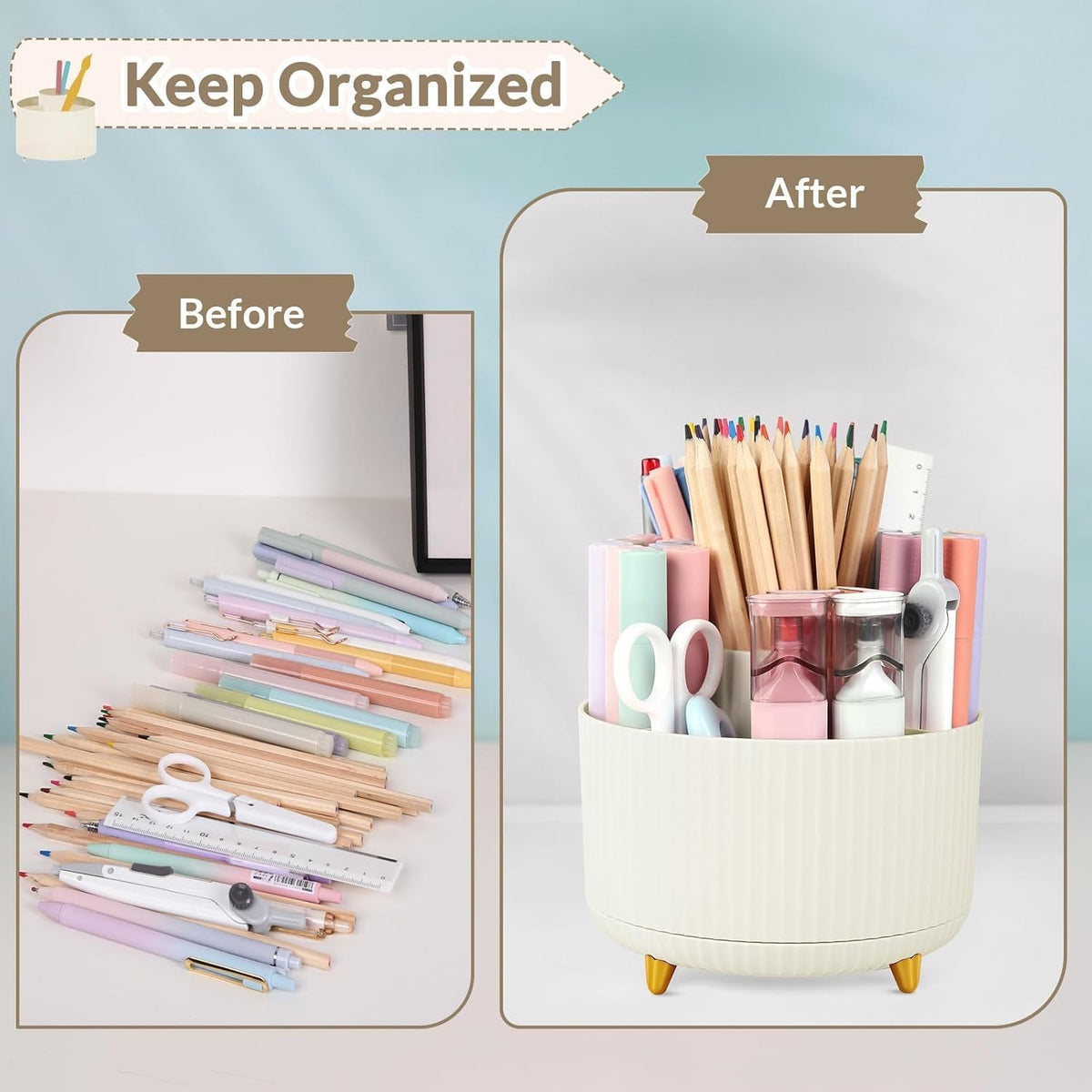 360 Rotating Plastic Desk Pen Organizer with 5 Slots, Dual-Purpose Art Supply Pencil Cup for Office - photo 5