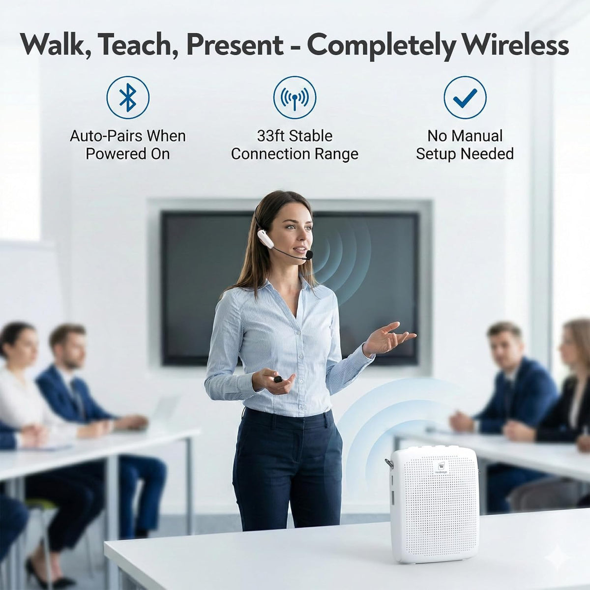 Wireless Voice Amplifier -15W Bluetooth Headset Mic, Portable PA System for Teachers, Teacher Microphone - photo 5