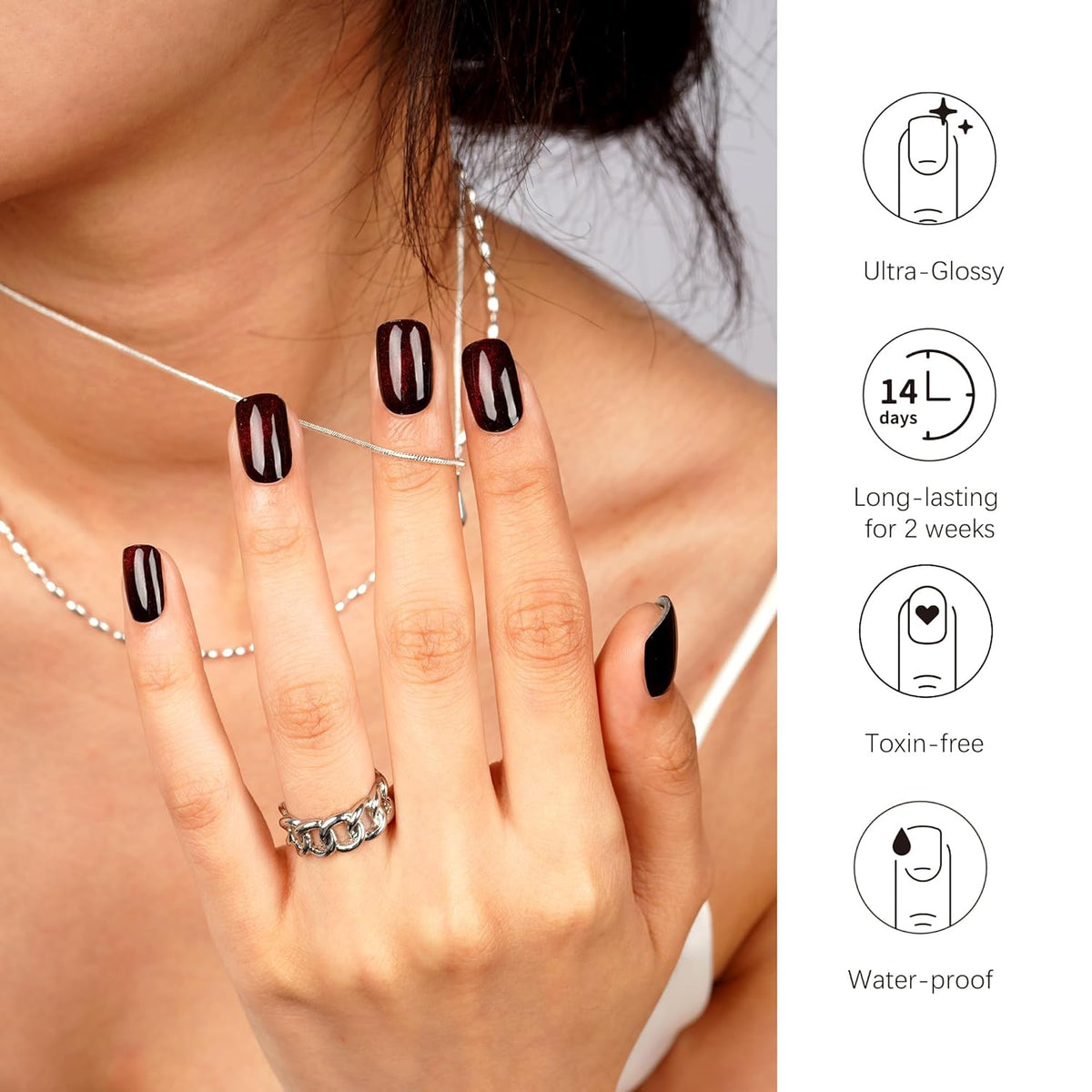 Semi-Cured Gel Nail Strips Dark Red Cat Eye Magnetic Wraps, 28 Stickers - photo 5