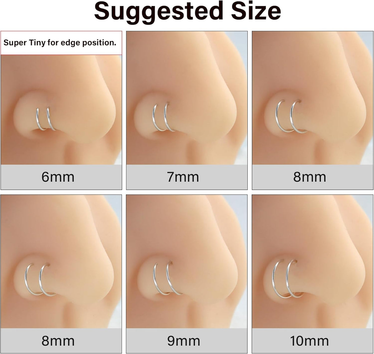 Double Hoop Nose Ring for Single Piercing,14K Gold Filled/Sterling Silver/Rose Gold Nose Ring for Women,20g / 22g Spiral Twist Nose Ring,6mm/7mm/8mm