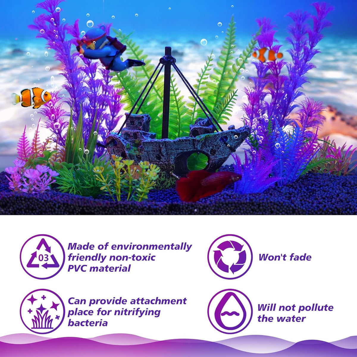 Fish Tank Decor Set with Shipwreck Decoration - photo 5