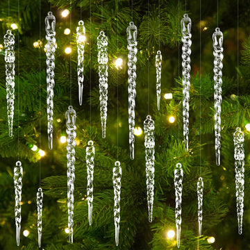 24pcs Christmas Tree Crystal Decorations 4 Styles Clear Acrylic Xmas Tree Icicle Hanging Ornaments for Christmas New Year Holiday Wedding Winter Party Decor