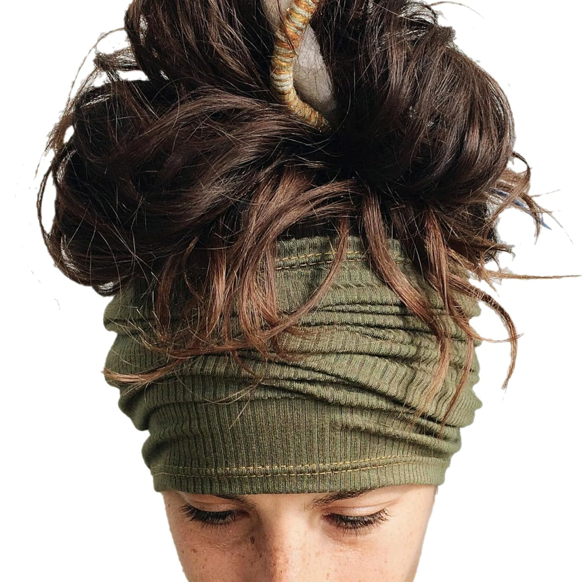Ribbed Knit Headbands for Women, USA, Wide Stretchy Hair Bands, Olive Green