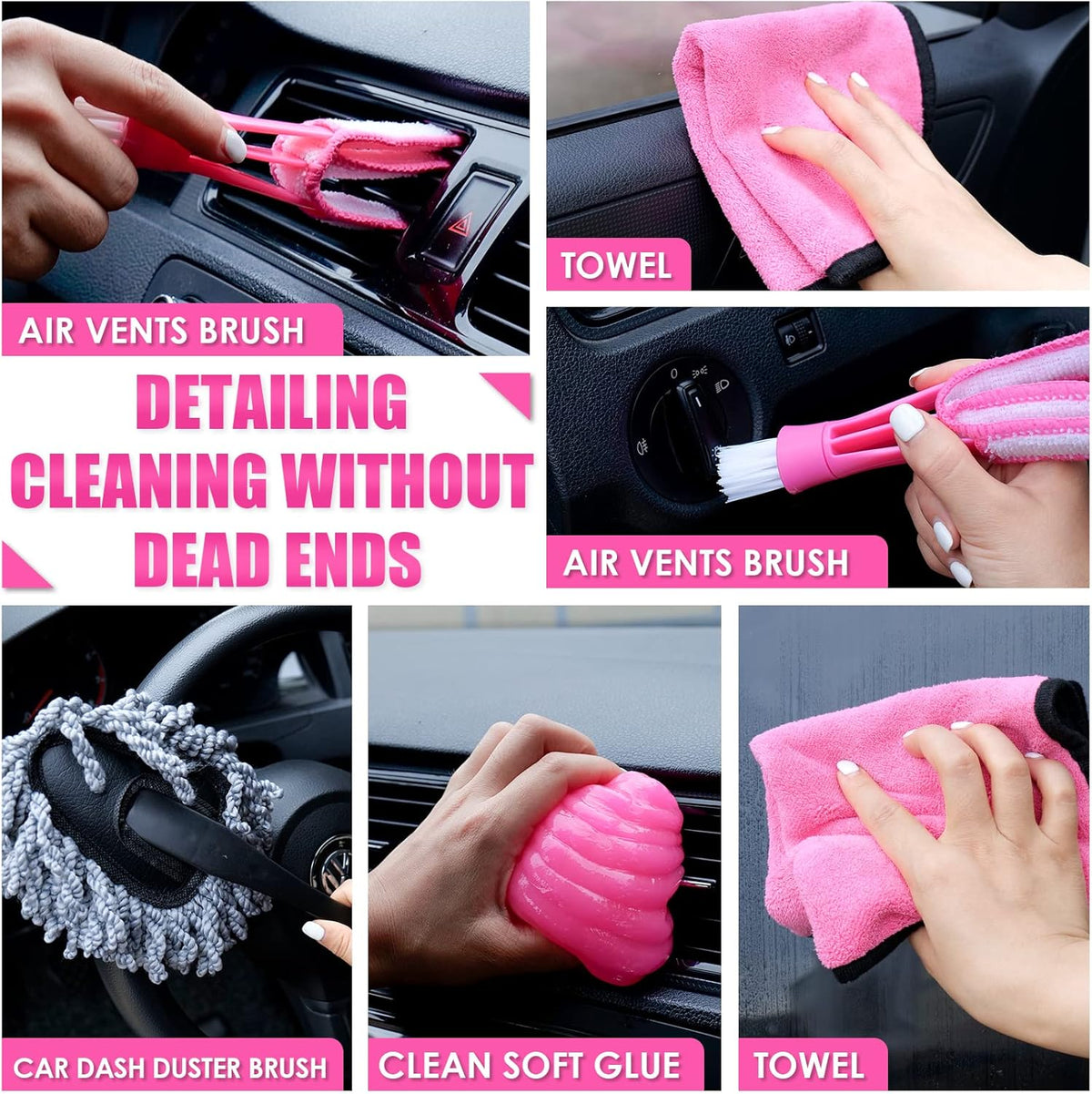 17pcs Car Cleaning Kit, Pink Car Interior Detailing Kit with High Power Handheld Vacuum, Detailing Brush - photo 5