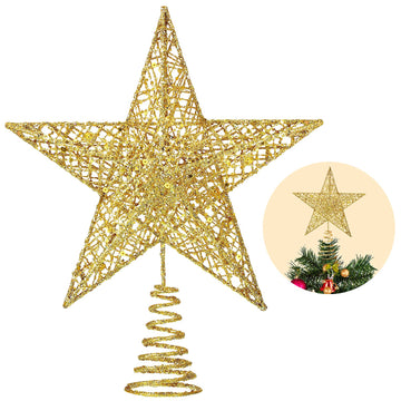 Christmas Tree Toppers Xmas Glitter Gold Hollow Star Treetop Topper