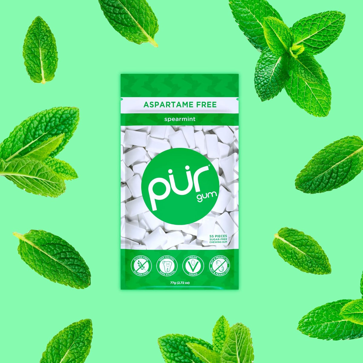 Gum | Aspartame Free Chewing Gum | 100% Xylitol | Natural Spearmint Flavored Gum, 55 Pieces (Pack of 1) - photo 5