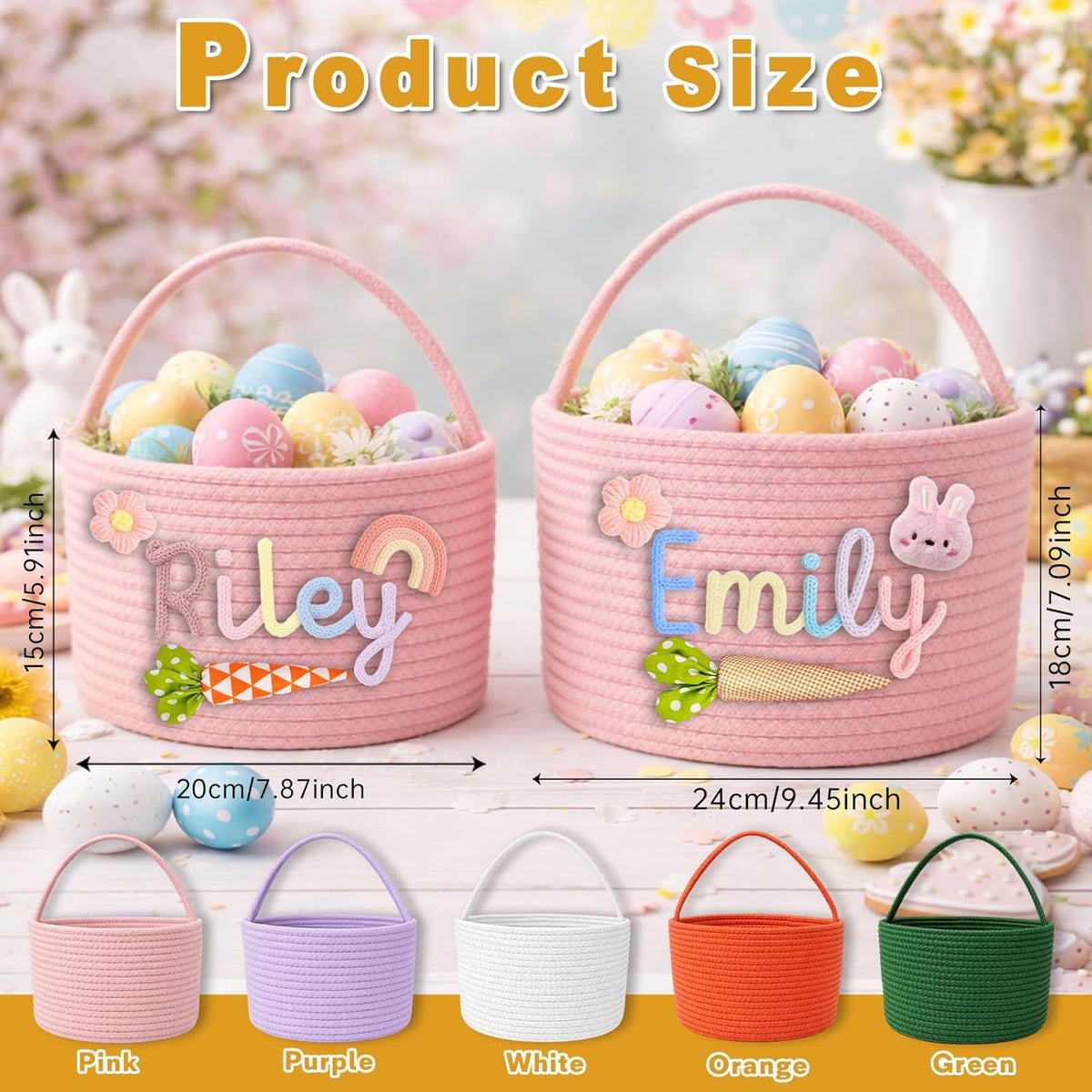 Personalized Easter Basket Cotton Rope Tote, Color03 - photo 5