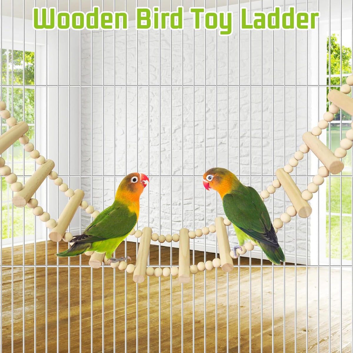 Long Bird Ladder Bridge 39.4 in Wooden Parakeet Climbing & Swing Toys Bird Cage Accessories for Budgies - photo 5