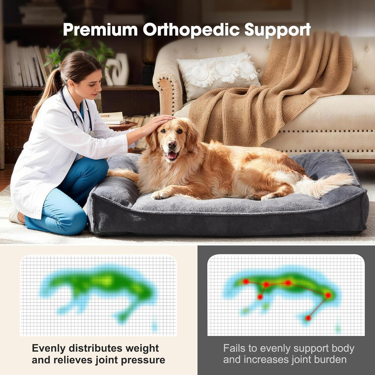 XL Orthopedic Dog Sofa Bed with Washable Cover, Grey 42-Inch - photo 5