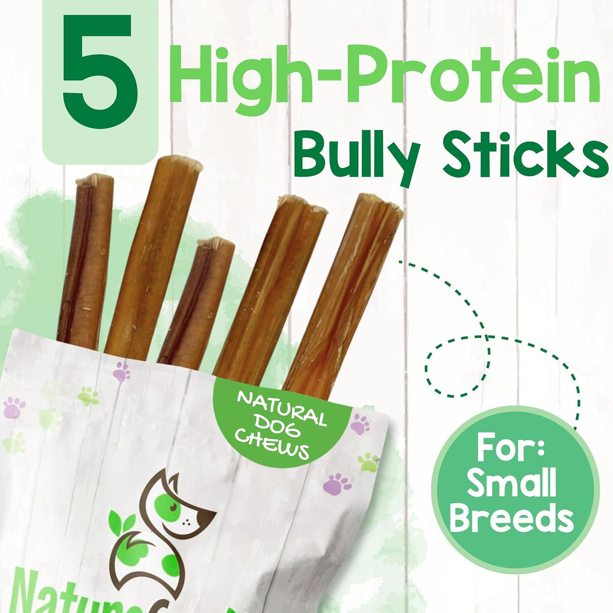 Small Bully Sticks for Dogs 5-6" (5 Count) - Long Lasting for Light Chewers and Puppies - Natural Thin - photo 5