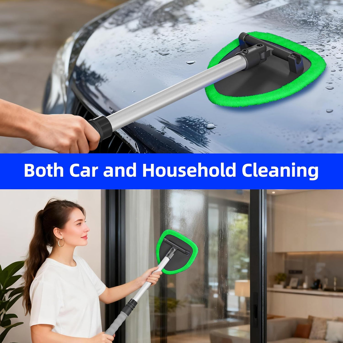 Windshield Cleaning Tool with Extendable Handle and 4 Microfiber Pads - photo 5